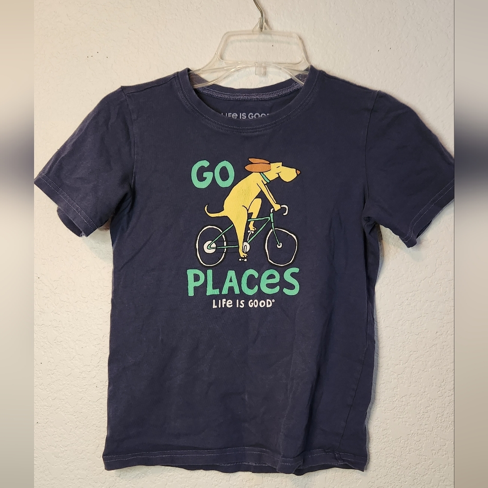Life is‎ Good Dog Riding A Bike Go Places T-Shirt, Size Youth L